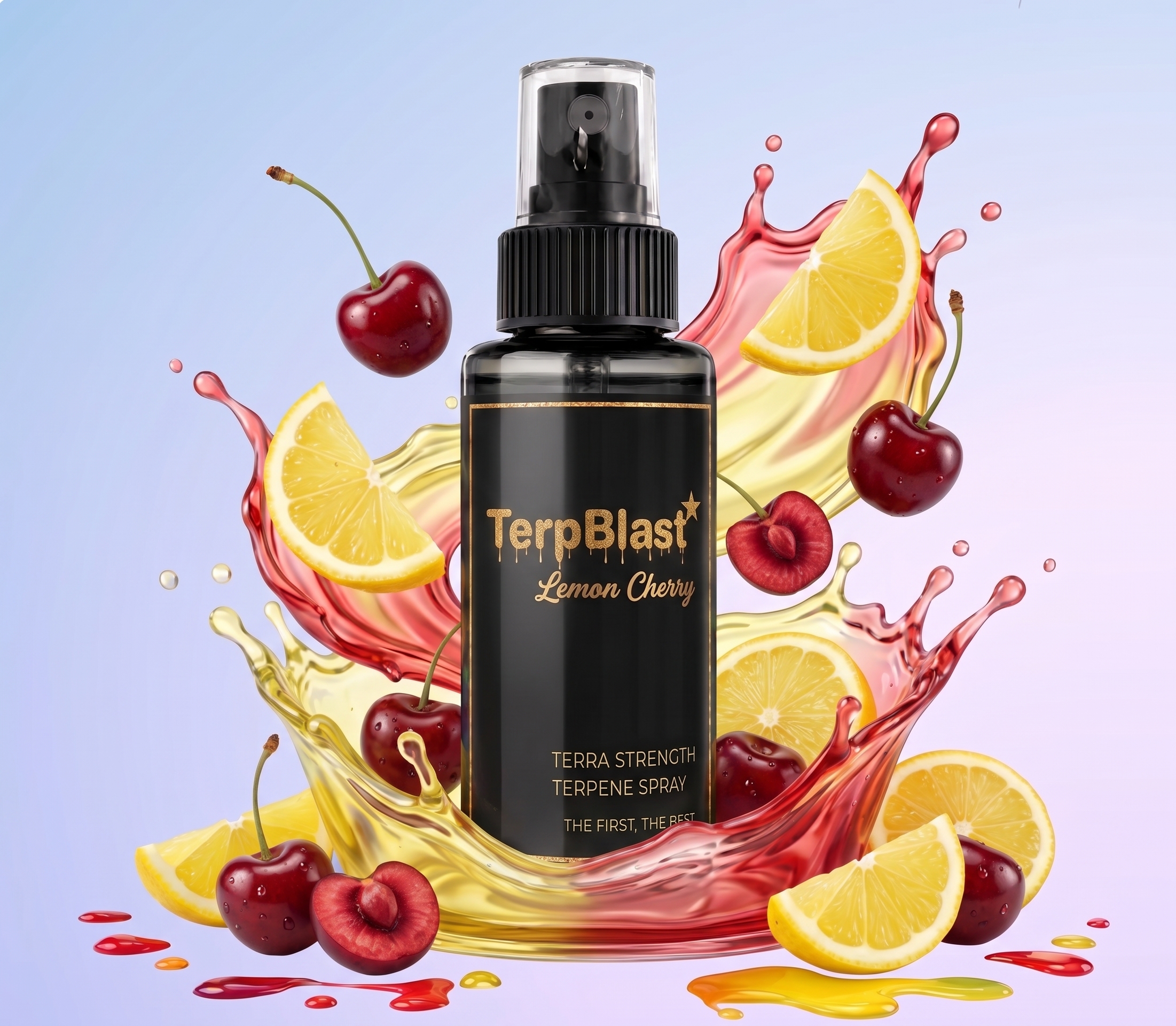 TERPBLAST Lemon Cherry spray with cherries and lemon slices